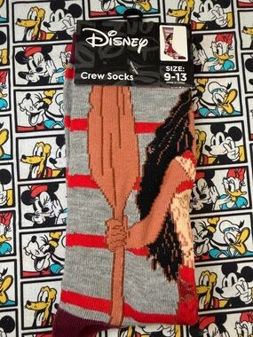 Disney Moana Gray & Red Crew Socks with Canoe Paddle Graphic NWT
